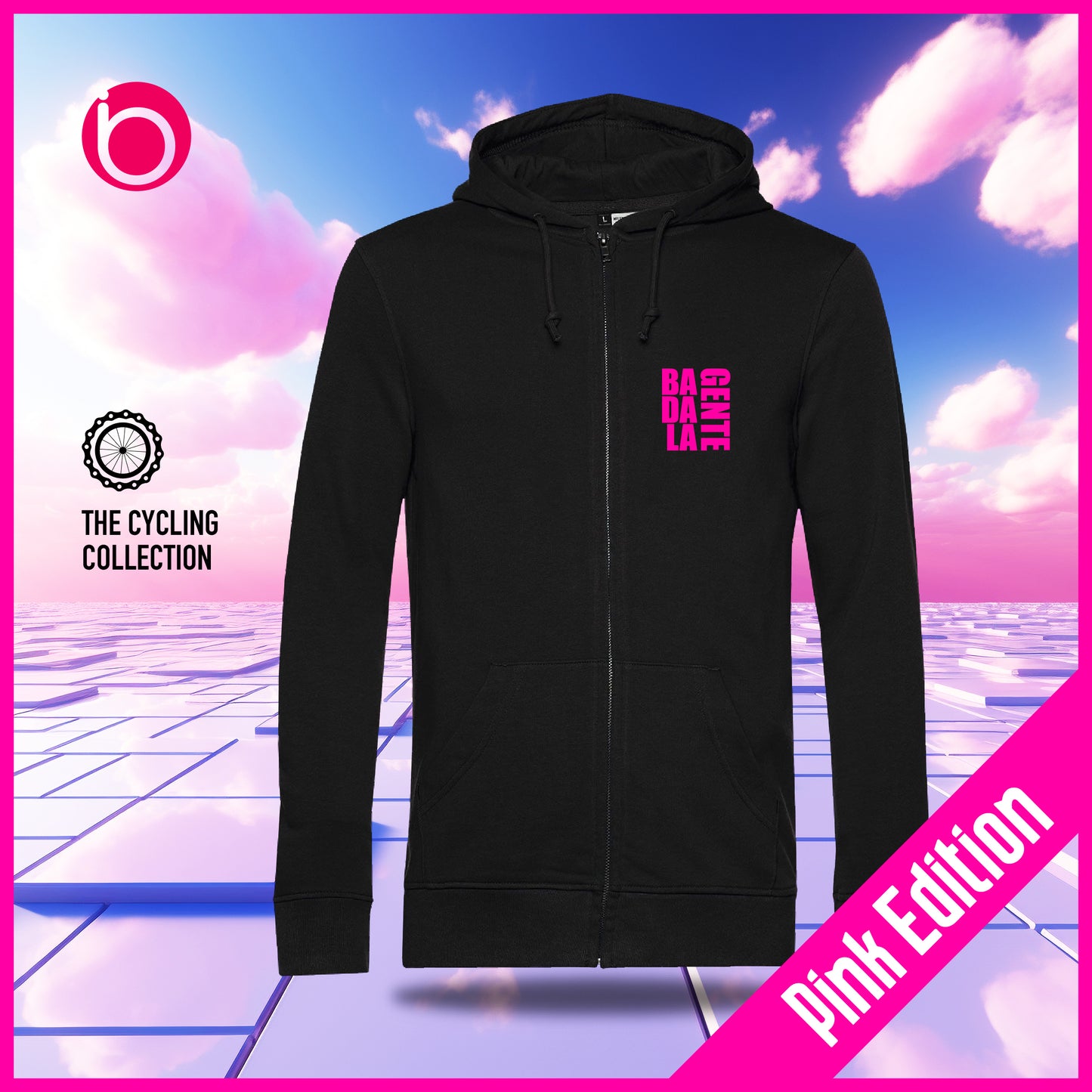 Felpa Leggera con Zip e Cappuccio BADALAGENTE - PINK EDITION Black