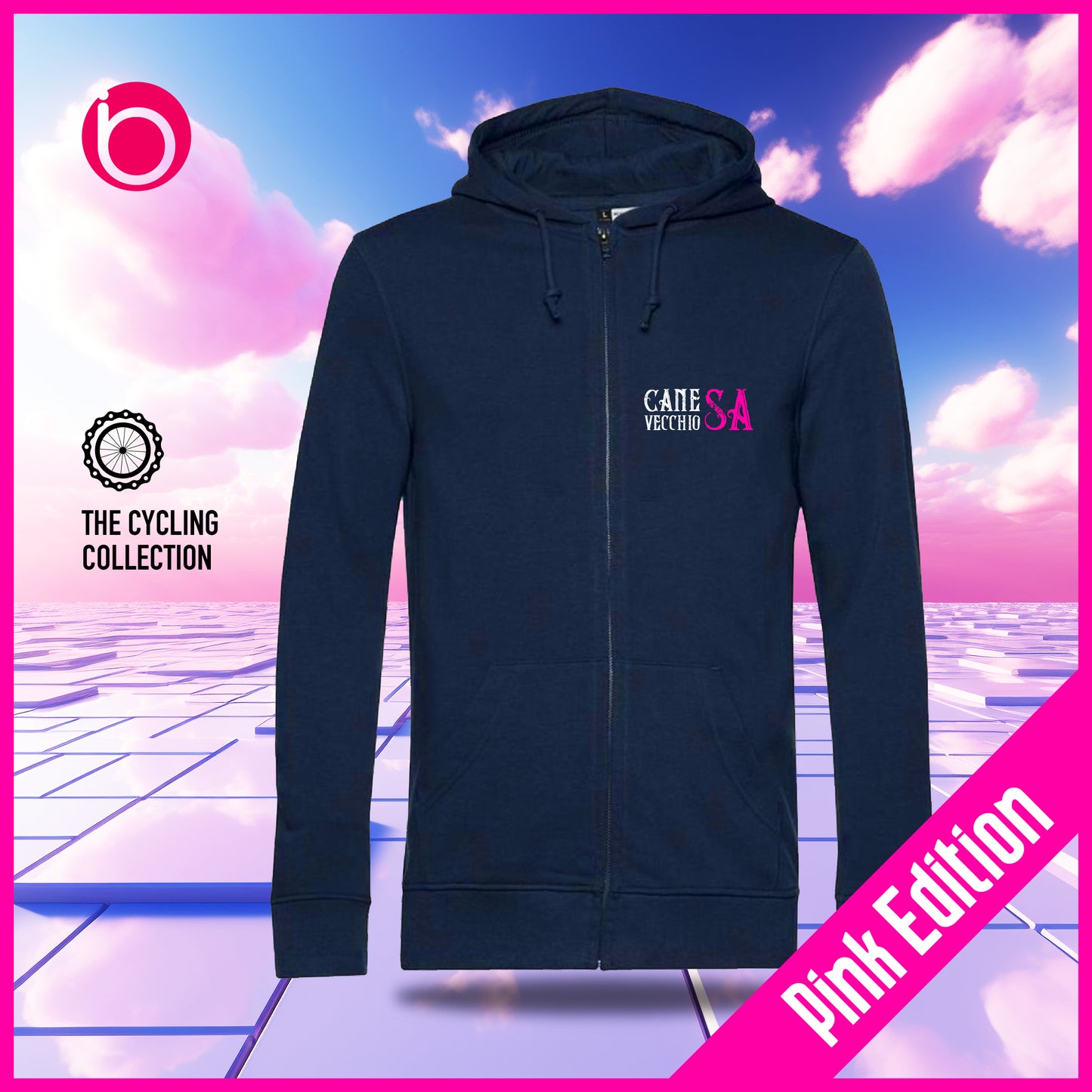 Felpa Leggera con Zip e Cappuccio CANE VECCHIO SA - PINK EDITION Blue Navy